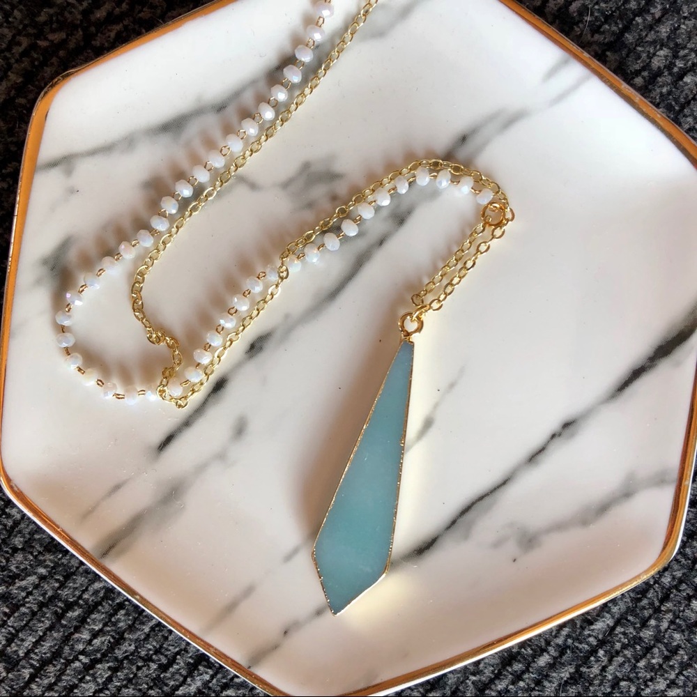 Amazonite 14k Gold Rosary Bead Necklace - Picture 2 of 8